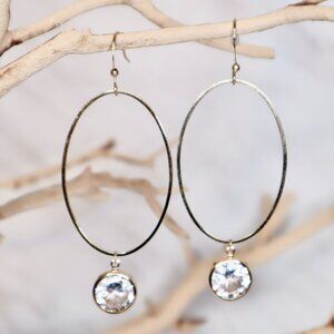 Crystal Charm Hoop Earrings | Gold Finish | Lightweight Party Style